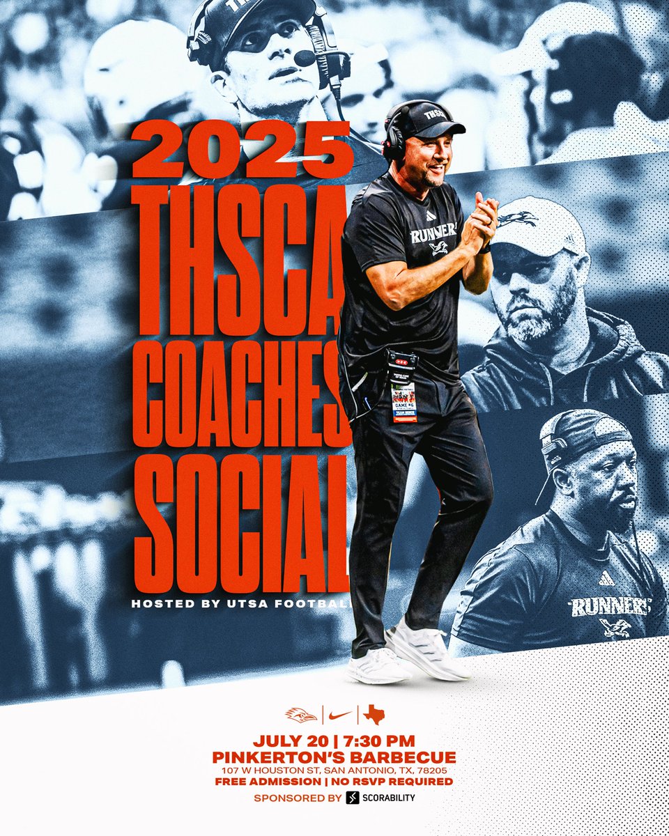 <a href="/THSCAcoaches/">THSCA</a> see you in San Antonio!! <a href="/UTSAFTBL/">UTSA Football 🏈</a> 

 <a href="/PinkertonsBBQ/">Pinkerton's Barbecue</a> | <a href="/scorability/">Scorability</a>