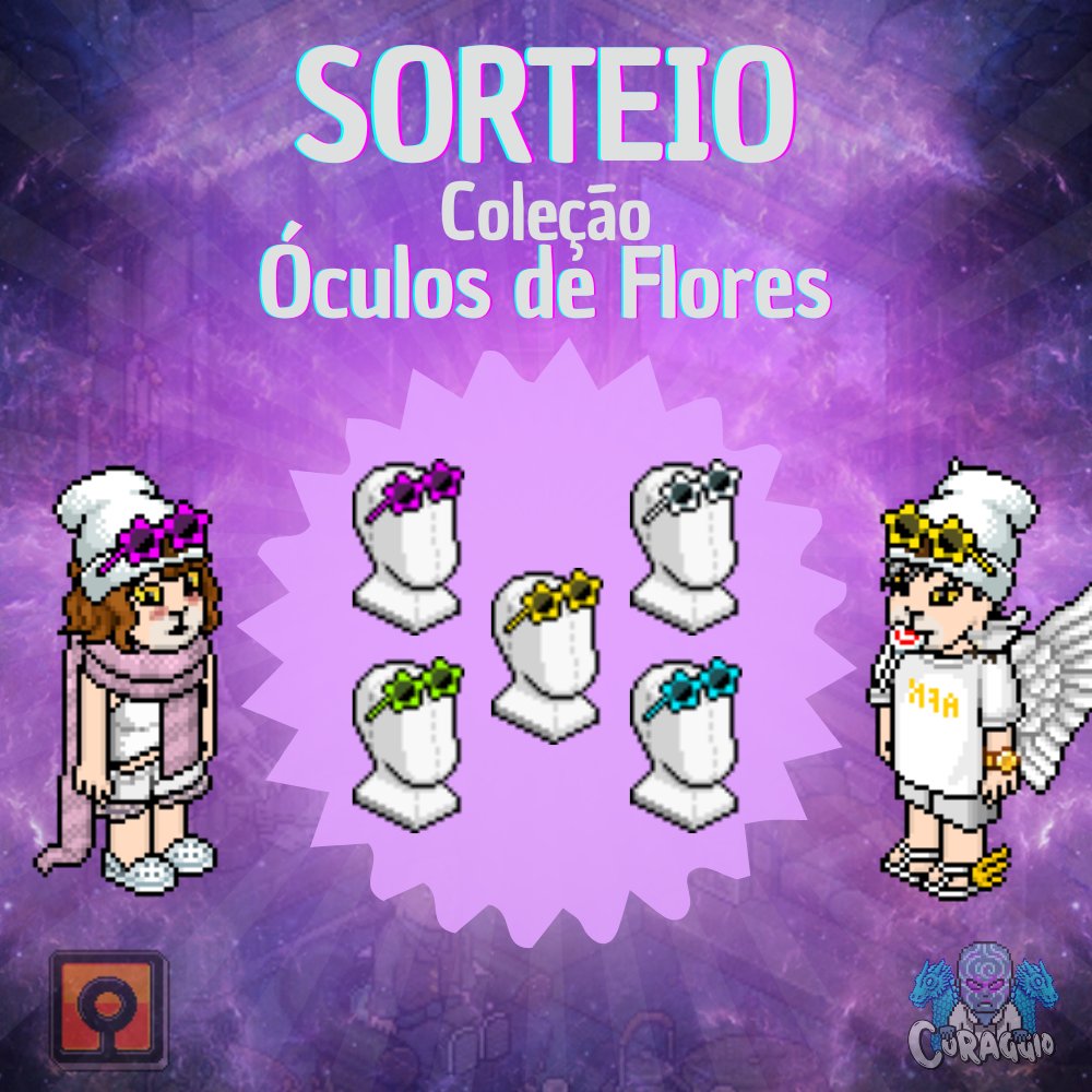 🌼SORTEIO COLEÇÃO ÓCULOS DE FLORES🌼

Requisitos: 
1️⃣ Seguir <a href="/CoraggioHabbo/">Coraggio</a>;
2️⃣ Dar RT e FAV neste Tweet;
3️⃣ Marcar 3 amigos.

🌎: O item é NFT, então todas as comunidades do Habbo podem participar.

🏆: 1 Vencedor

⚠ Fim 18/07 #Habbo
