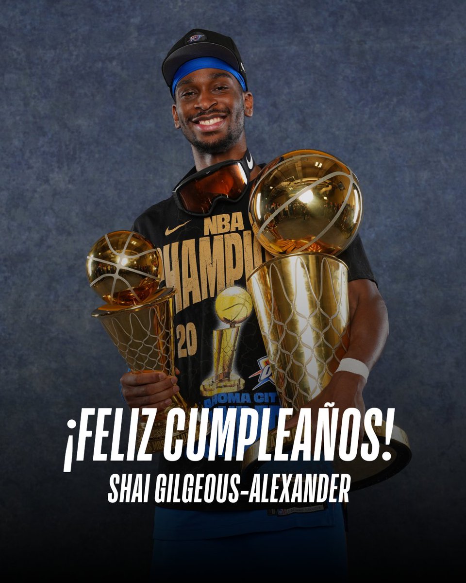 NBAMEX's tweet image. 🏆 ¡Nuestro MVP está de fiesta! 🥳 
Campeón, MVP de #NBAFinals… y hoy, cumpleañero. 🎂🔥 ¡Feliz cumpleaños, Shai! 🤩