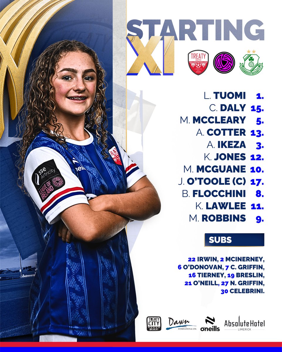 𝗟𝗶𝗻𝗲-𝗨𝗽! 
- Kate Jones, Aibhlinn Cotter &amp; Clodagh Daly come into the starting XI.
- Grace McInerney, Cara Griffin &amp; Amy Tierney drop to the bench.

🤝 DawnInt.com

#WeAreTreaty