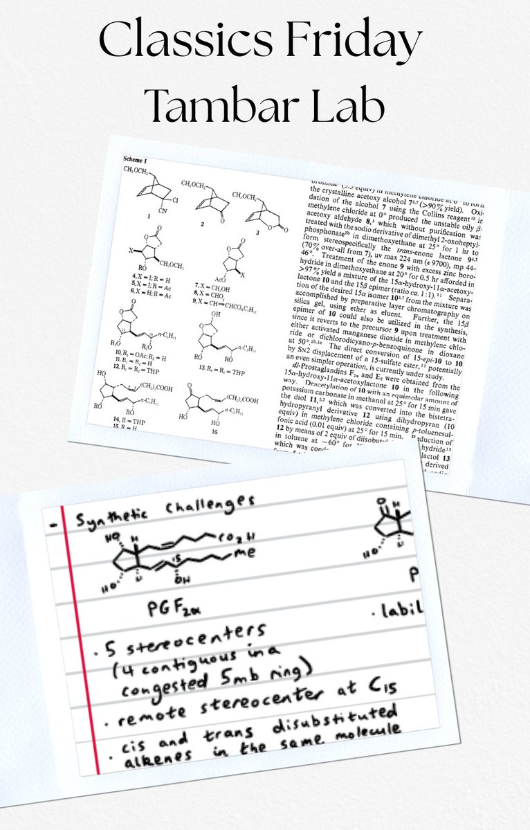 TambarLab's tweet image. Our lab started a new activity #ClassicsFriday! We’re going through Classics in Total Synthesis (Nicolaou and Sorensen) chapter by chapter. This week we discussed Corey’s groundbreaking synthesis of the Prostaglandins (1969): pubs.acs.org/doi/10.1021/ja…
What’s your favorite classic…
