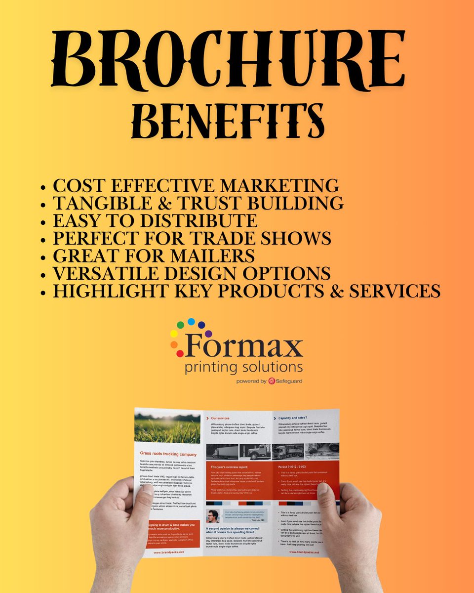 FormaxPrinting's tweet image. Bring your brand to life with custom brochures that wow. Perfect folds, sharp colors, and pro finishes that sell. #formax #printing #formaxprinting #brochures #marketingmaterials #printmarketing