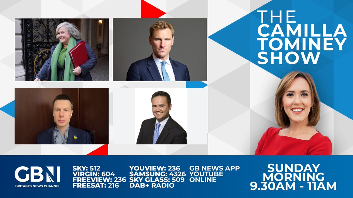 GB News (@gbnews) on Twitter photo 🚨 On The <a href="/CamillaTominey/">Camilla Tominey</a> Show tomorrow from 930am:
🔴Secretary of State for Transport <a href="/Heidi_Labour/">Heidi Alexander MP</a>
🔵Shadow Home Secretary <a href="/CPhilpOfficial/">Chris Philp MP</a>
➕Former Brexit Secretary <a href="/DavidDavisMP/">David Davis MP</a>
🇺🇦Ukrainian MP <a href="/GoncharenkoUa/">Oleksiy Goncharenko</a>
➕Foreign policy analyst <a href="/NileGardiner/">Nile Gardiner</a> 🚨 On The <a href="/CamillaTominey/">Camilla Tominey</a> Show tomorrow from 930am:
🔴Secretary of State for Transport <a href="/Heidi_Labour/">Heidi Alexander MP</a>
🔵Shadow Home Secretary <a href="/CPhilpOfficial/">Chris Philp MP</a>
➕Former Brexit Secretary <a href="/DavidDavisMP/">David Davis MP</a>
🇺🇦Ukrainian MP <a href="/GoncharenkoUa/">Oleksiy Goncharenko</a>
➕Foreign policy analyst <a href="/NileGardiner/">Nile Gardiner</a>