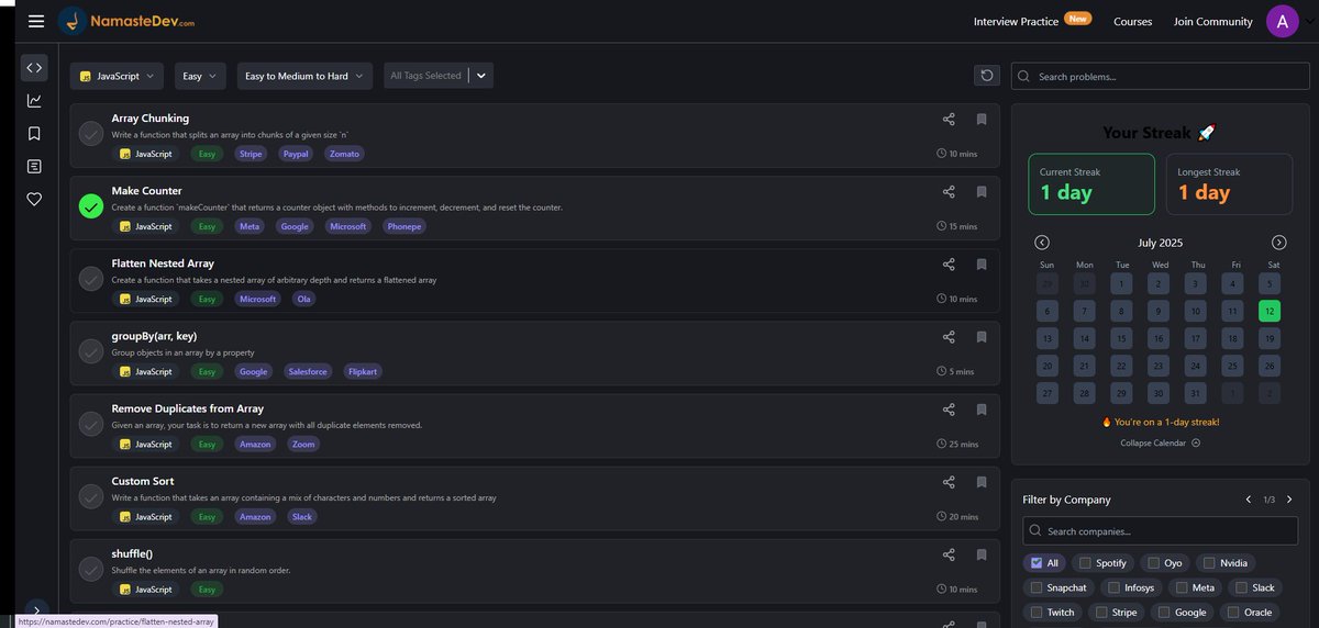 AlokTamrak12342's tweet image. #4/21
One of the most focused day for me .
Learn about :
1) Debouncing
2) Throtling
3) Currying
Started machine coding round
1) Negative indexing using proxy
2) Counter app
Started Project: Made a small clock
#Javascript #learninpublic
#machinecoding #webdevelopment