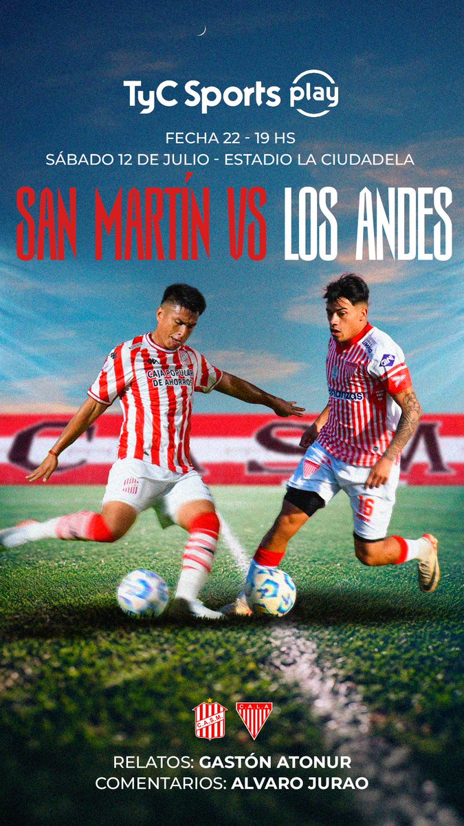 AlvaroJurao97's tweet photo. Este sábado estaremos con @gastonatonur en la transmisión de TyC Sports Play para el partido entre San Martín y Los Andes. Nos vemos en un rato  #SanMartínTuc #LosAndes #TyCSportsPlay https://t.co/BQQVPY3y1O