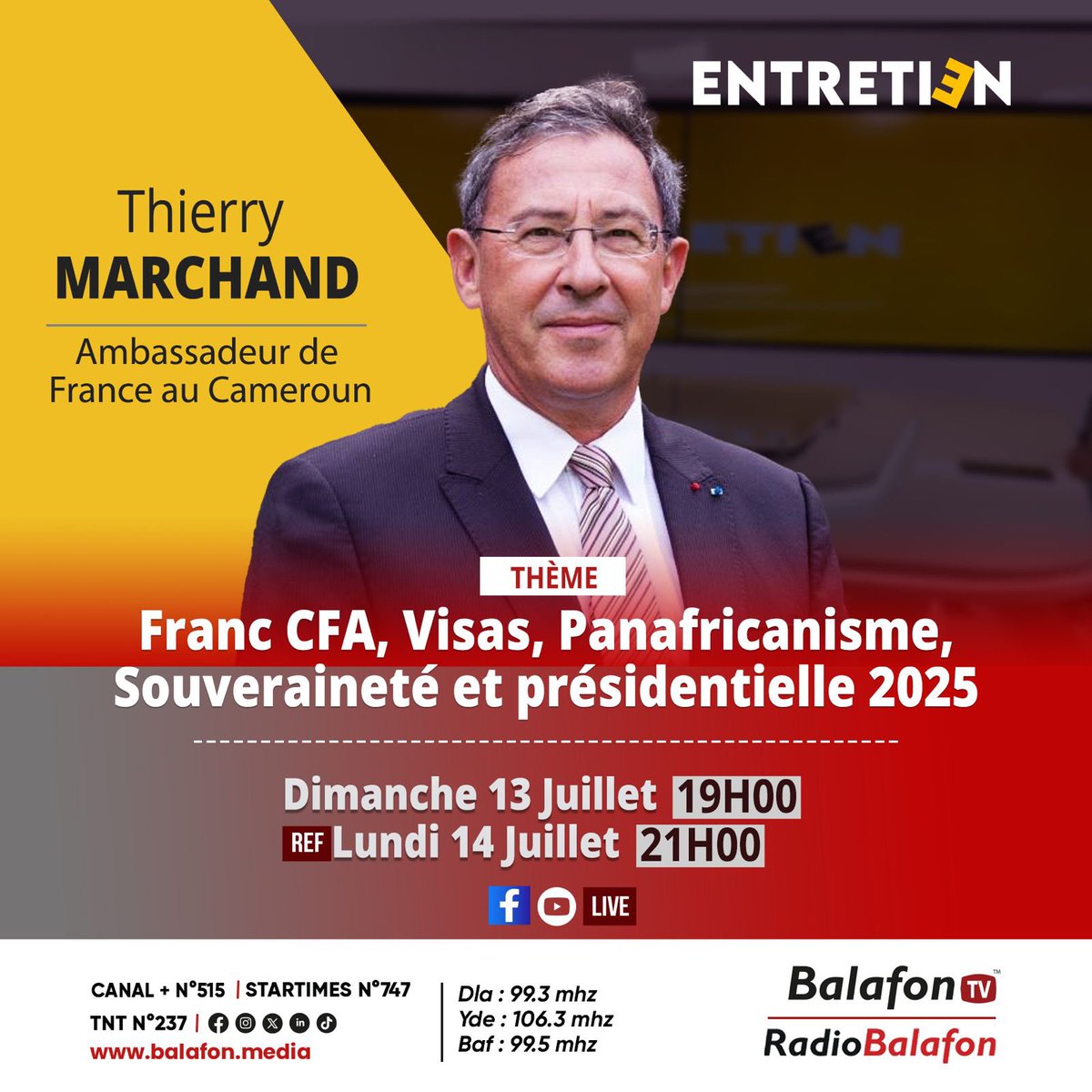 🔴#Entretien➖ 𝐅𝐫𝐚𝐧𝐜 𝐂𝐅𝐀, 𝐕𝐢𝐬𝐚𝐬, 𝐏𝐚𝐧𝐚𝐟𝐫𝐢𝐜𝐚𝐧𝐢𝐬𝐦𝐞, 𝐒𝐨𝐮𝐯𝐞𝐫𝐚𝐢𝐧𝐞𝐭𝐞́ 𝐞𝐭 𝐩𝐫𝐞́𝐬𝐢𝐝𝐞𝐧𝐭𝐢𝐞𝐥𝐥𝐞 𝟐𝟎𝟐𝟓:  𝐿'𝐴𝑚𝑏𝑎𝑠𝑠𝑎𝑑𝑒𝑢𝑟 𝑑𝑒 𝐹𝑟𝑎𝑛𝑐𝑒 𝑃𝑟𝑒𝑛𝑑 𝑙𝑎 𝑃𝑎𝑟𝑜𝑙𝑒 !

✅Retrouvez nous demain, dimanche à 19h et lundi à 21h👇🏾