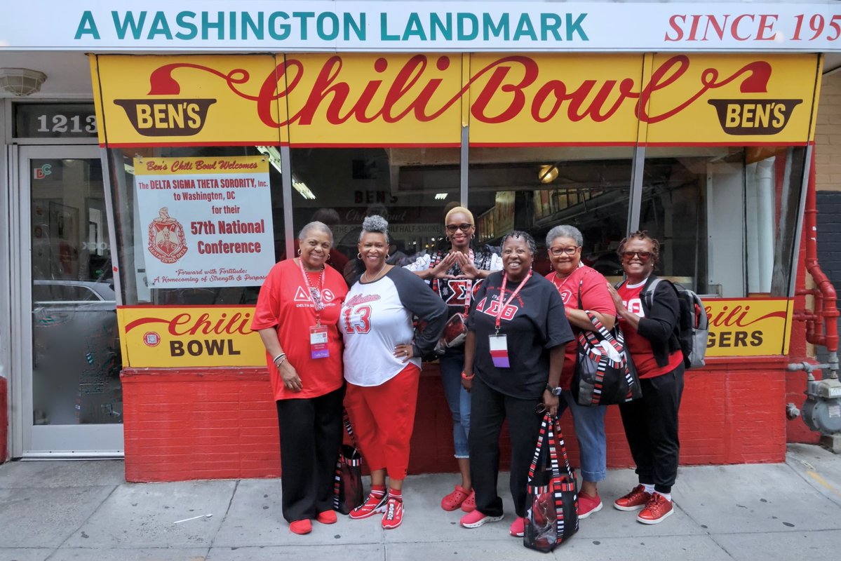 benschilibowl's tweet image. Do like the Deltas do & stop by our Original U Street location before we close for repairs on Monday at Midnight! We've so enjoyed spending time w/our new @dstinc1913 friends while they're in town for their 57th Annual Convening #BensChiliBowl #DST #Deltas