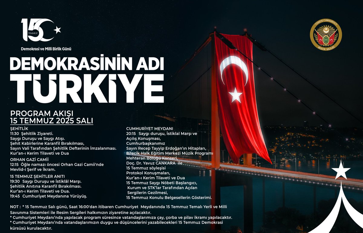 🇹🇷15 Temmuz Demokrasi ve Millî Birlik Günü dolayısıyla düzenlenecek anma programına tüm halkımız davetlidir.

#ZaferinAdıTürkiye 🇹🇷

<a href="/FaikSOZER/">Faik Oktay SÖZER</a>