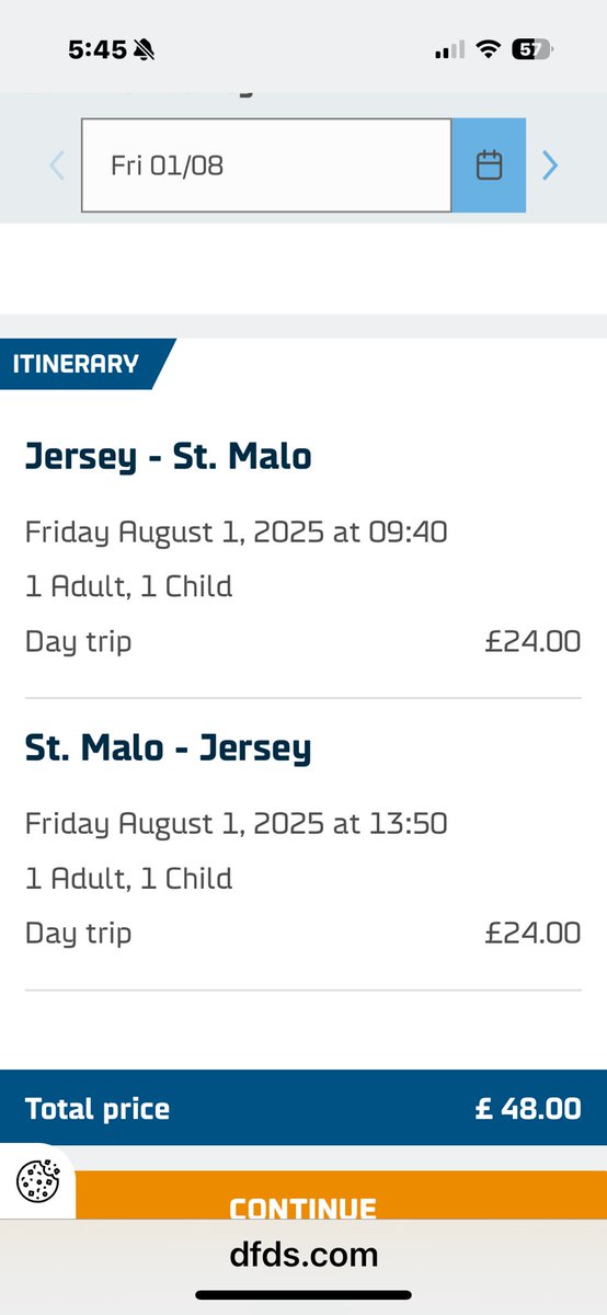 deleriumal's tweet image. £48 less than an hour in St Malo -arrive st Malo 12.40 French time with 2 hr journey to get the boat back at 13.50 - just enough time to get off the boat to queue to get back on!  No cheeky wee day trip w/ boy child while his sister is away then! @dfds #notgoodenough #jerseylife