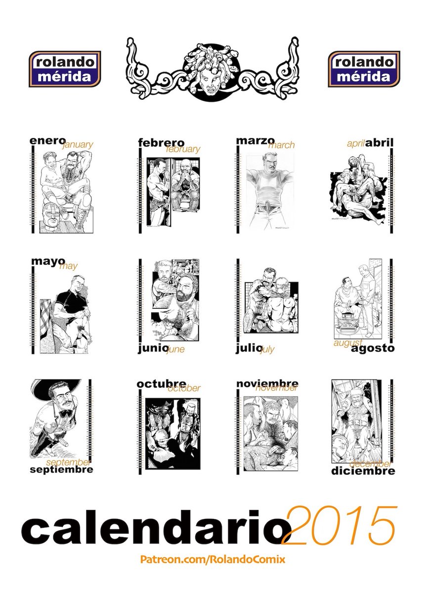 Back in 2014, I did an artwork compilation and made a calendar for 2015. Now it's coming tomorrow as a collection in my page. If you like classic gay art, I think you'll love it. 😏🫶🏽🏳️‍🌈
patreon.com/rolandocomix 
<a href="/bijouworld/">Bijouworld</a> 
#gayartwork #vintagegay #gaycomics