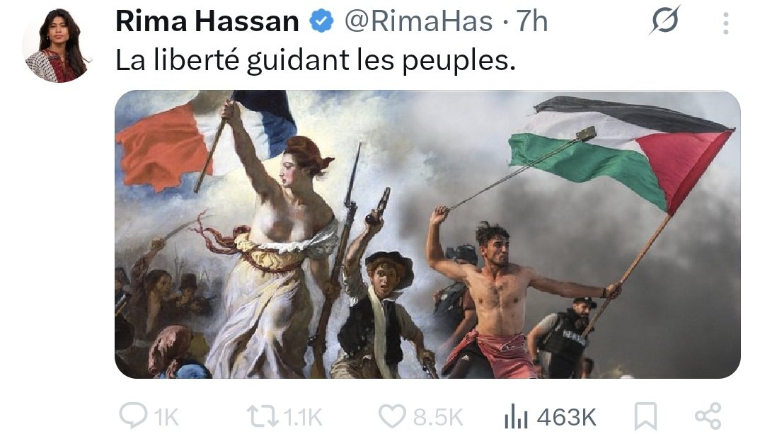 Hey, <a href="/RimaHas/">Rima Hassan</a>
Savez-vous ce que les "résistants" du Hamas feraient à notre Marianne, un sein à l'air?
Le lui couperaient-ils pour jouer avec, avant de l'abattre d'une balle dans la nuque tout en abusant d'elle, comme ils l'ont fait à une des victimes du Festival Nova? 
#Marianne