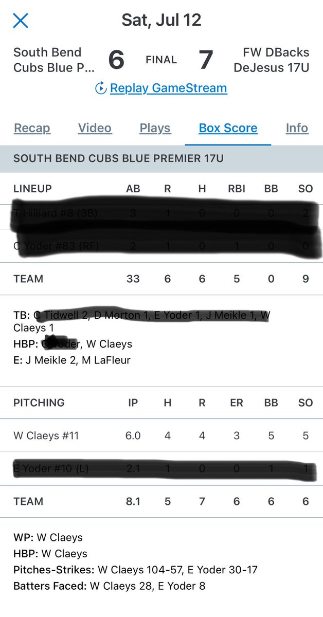 W_Claeys2028's tweet photo. Got the opportunity to throw against Dbacks 17u today
6IP, 5K, 4 H, 3 ER.  Continuing to work on K/BB ratio. Grateful for the opportunity from this SB Cubs 17u Cubs team in Florence KY https://t.co/utQ4DxZuqY