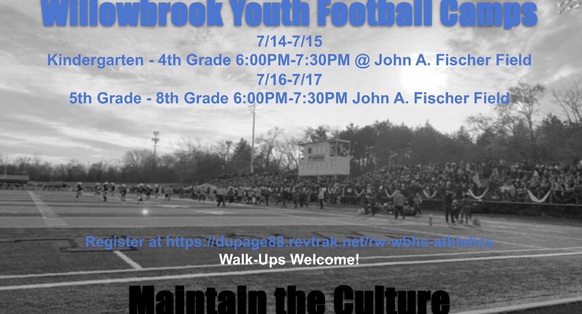 Willowbrook Football (@wbfootball) on Twitter photo It’s not too late to sign up for <a href="/WbFootball/">Willowbrook Football</a> Youth Camp!
dupage88.revtrak.net/rw-wbhs-athlet… It’s not too late to sign up for <a href="/WbFootball/">Willowbrook Football</a> Youth Camp!
dupage88.revtrak.net/rw-wbhs-athlet…
