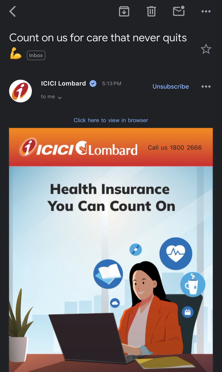 nhkv (@nhk_varma) on Twitter photo This email from
<a href="/ICICILombard/">ICICI Lombard GIC</a> in my inbox reads “count on us for care that never quits”
Reality: they do exactly the opposite. Most untrustworthy insurance company.
Even todate they failed to explain why they violated their own PED definition. This email from
<a href="/ICICILombard/">ICICI Lombard GIC</a> in my inbox reads “count on us for care that never quits”
Reality: they do exactly the opposite. Most untrustworthy insurance company.
Even todate they failed to explain why they violated their own PED definition.