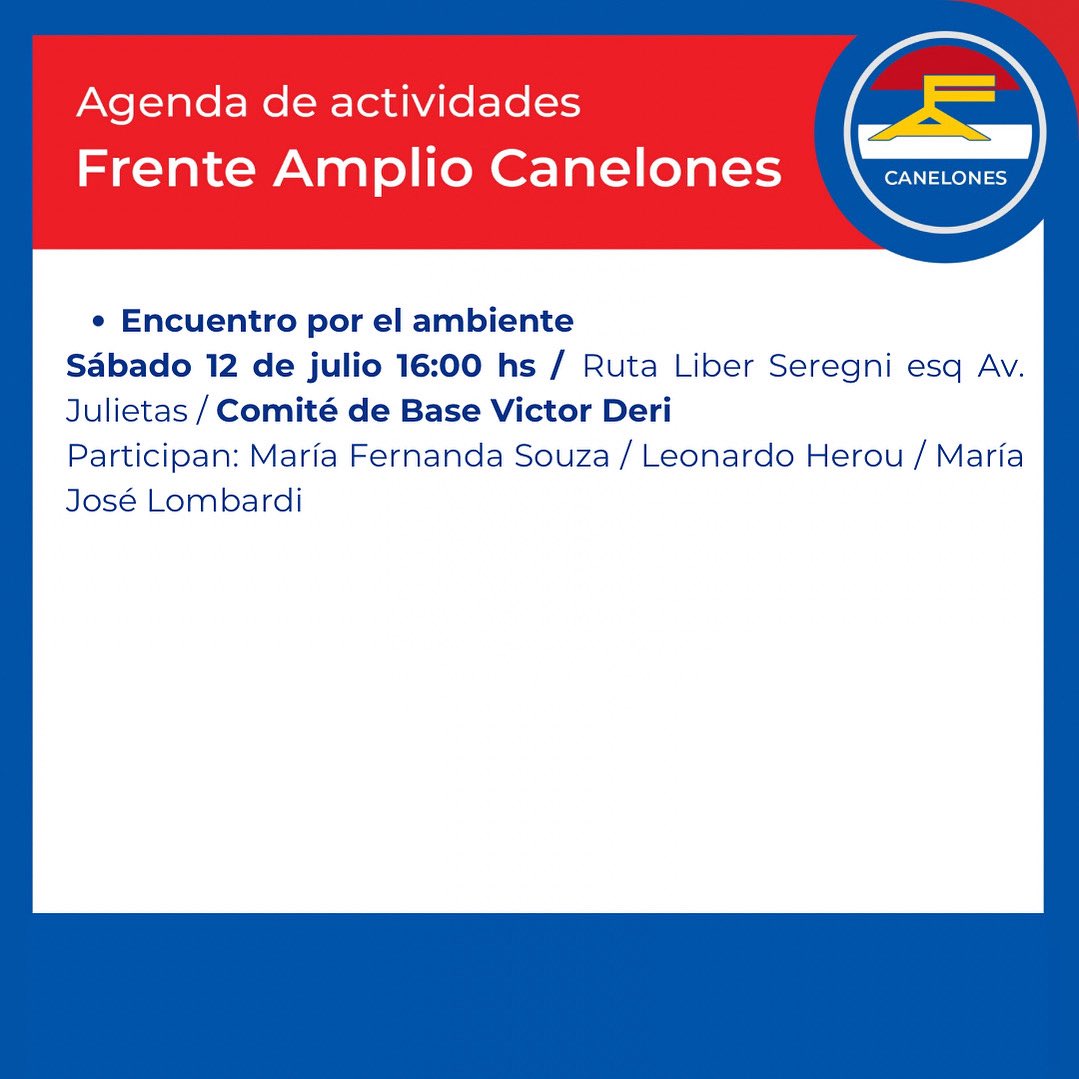 🔴🔵⚪️ Agenda de Actividades 

Compartimos la agenda de actividades de sectores y bases del Frente Amplio Canelones.