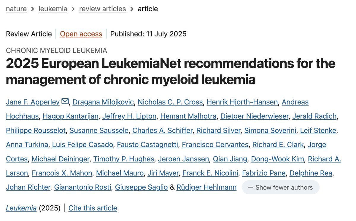 UChicagoLeuk's tweet image. the ELN has posted their 2025 CML guidelines including Dr Richard Larson as co-author!
nature.com/articles/s4137…