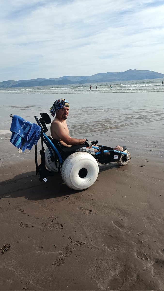 WheelchairTrave's tweet photo. The last of all four beach parkruns in Ireland ✅ 
It's the easiest one to do in a wheelchair (with a freewheel, at least!).
And with the weather like today (24°C at 9 AM!), it was super fun with the waves afterwards in hippocampe beach #wheelchair #InchBeach
Video to follow! https://t.co/ChPy0Ug4Lw