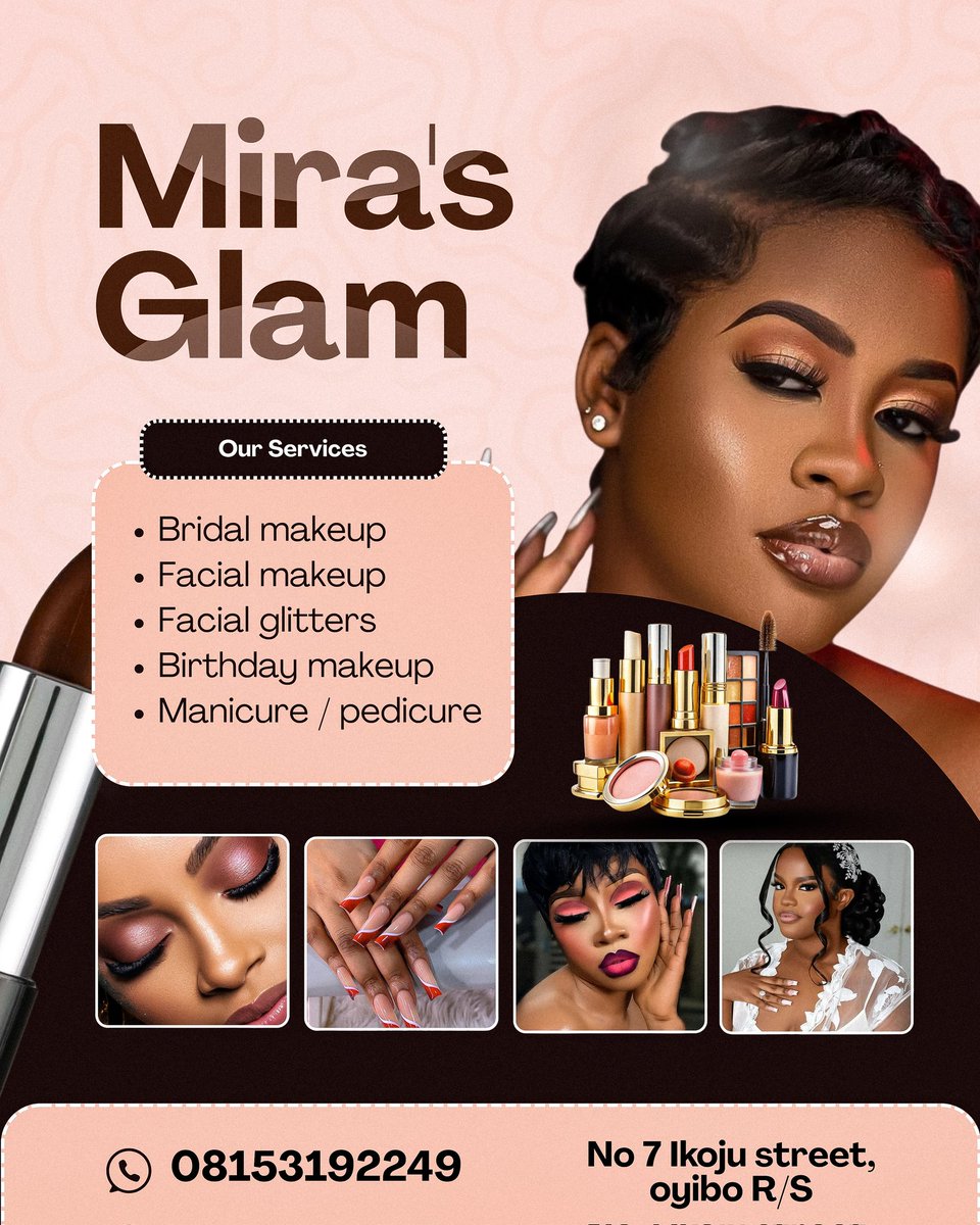 clebless's tweet image. I worked on this design for Mira’s Glam .
The goal was to create something clean, feminine, and clear enough to help beauty clients understand what she offers at a glance.
Inspiration from @brightconceptgd
How did I do?