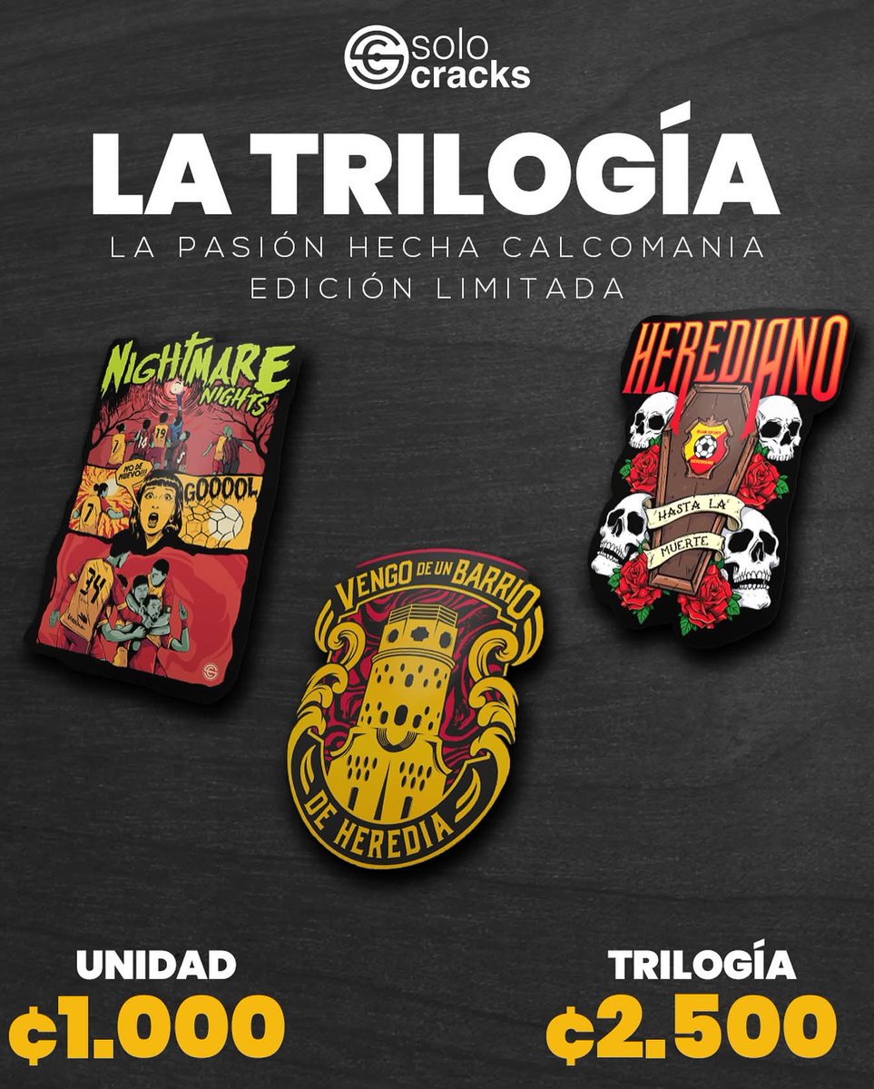 solocrackscr's tweet photo. Presentamos las calcomanías oficiales del equipo que nació grande. 

Ven por la tuya a Sólo Cracks 

Unidad ₡1000
Trilogía ₡2500
📲Compras al Whatsapp 7276-5469
📍Adquirirlo en nuestras tiendas:
•Mall Paseo de las Flores.
•Heredia centro, del Liceo de Heredia 50 mtrs Sur. https://t.co/CWFZNRUhVx