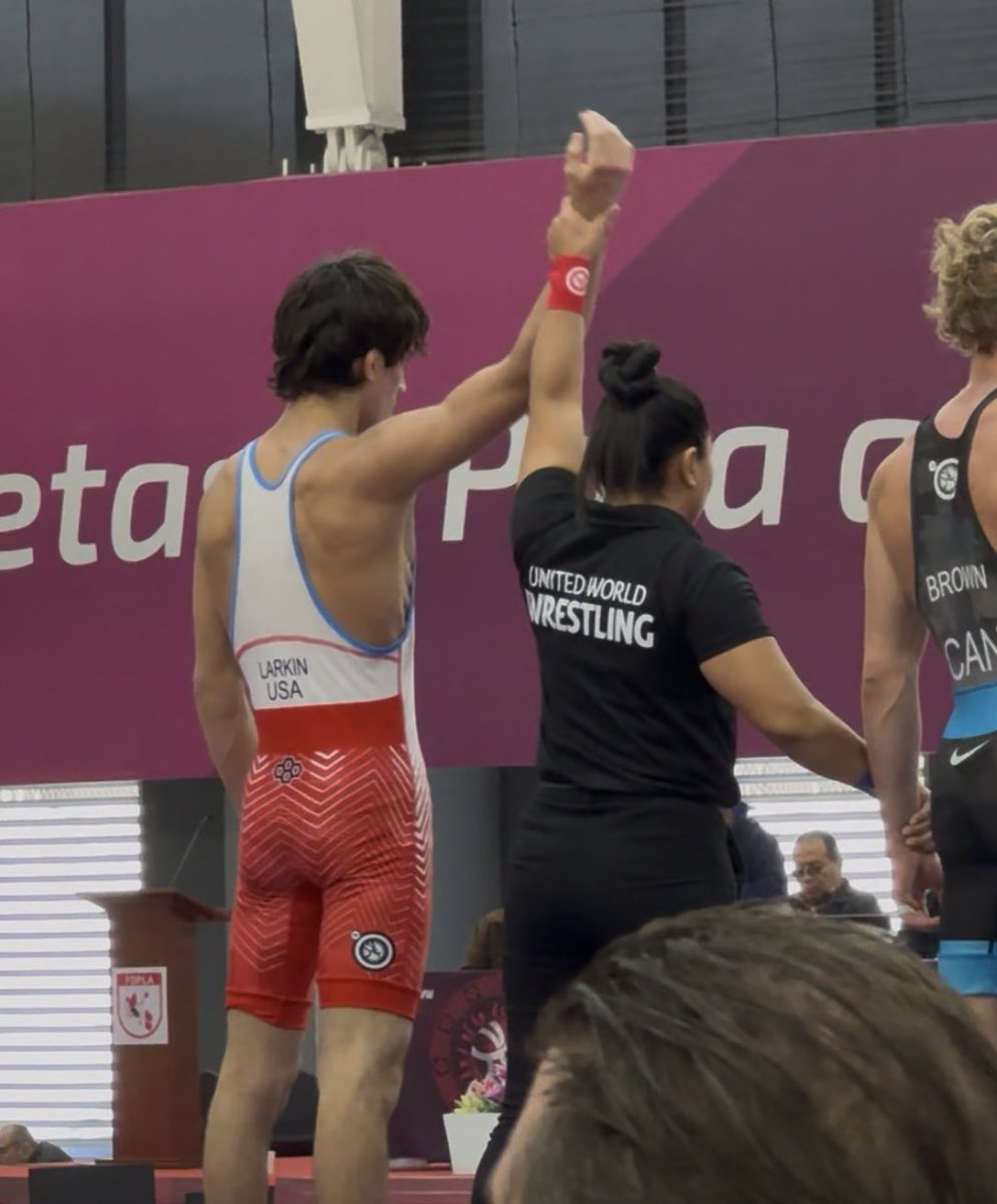 Into the finals and wrestling for GOLD!  Kyler Larkin USA wins by technical superiority 12-2.  He will meet Omar Hassan Ayoub from Puerto Rico