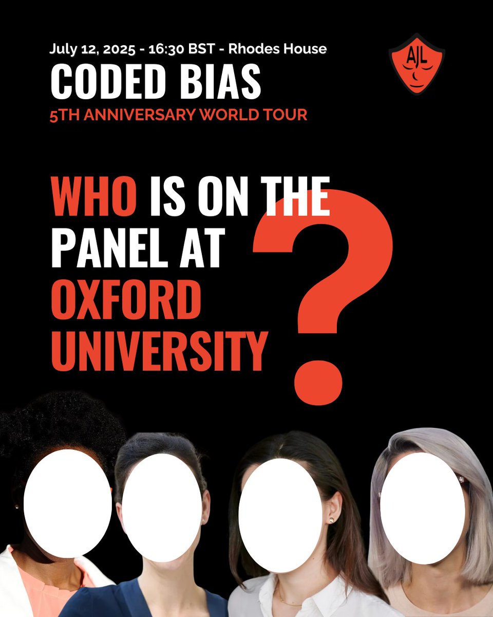 AJLUnited's tweet image. 🚨 HAPPENING NOW! #CodedBiasWorldTour hits Oxford, England! 🇬🇧
📍 Rhodes House, @UniofOxford
🕐 Doors 16:30 BST
Join us for the award-winning documentary screening followed by panel discussion + Q&A with our incredible lineup:
🌟 AJL Founder Dr. Joy Buolamwini (@jovialjoy)
🌟…