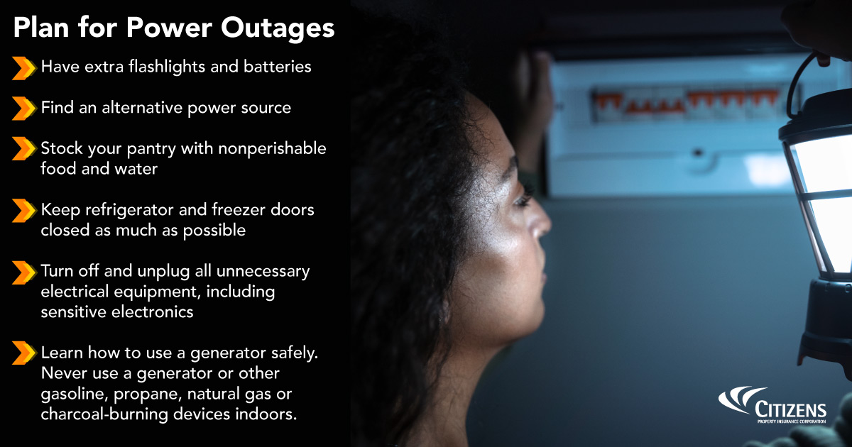 #HurricanePrep: Prepare for possible power outages:
🔦Have extra flashlights &amp; batteries
💡Find an alternative power source
🥫Stock your pantry with nonperishable food &amp; water
✔️Learn how to use a generator safely 
🚫Never use a generator indoors
#CitizensIsReady