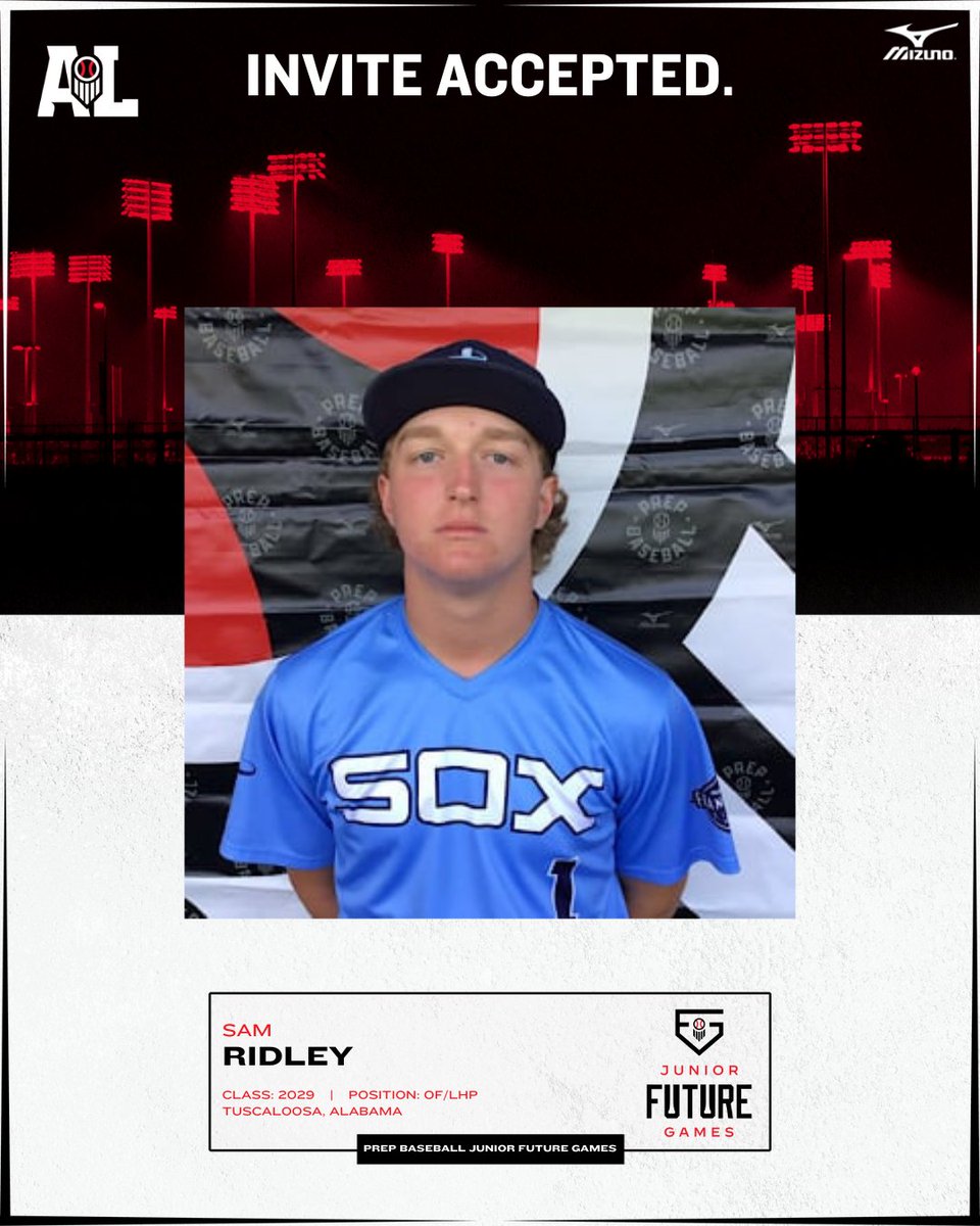 Prep Baseball Alabama (@prepbaseballal) on Twitter photo ๐๐๐ฅ๐๐จ๐ฆ๐ ๐ญ๐จ #๐๐๐๐ฆ๐๐ฅ๐๐๐๐ฆ๐, ๐๐๐ฆ ๐๐ข๐๐ฅ๐๐ฒ! ๐คฉ
OF/LHP Sam Ridley (<a href="/SamRidley2029/">Sam Ridley</a>, 2029) has officially accepted his invitation to represent Team Alabama at the 2025 @PrepBaseball Junior Future Games!
The <a href="/TuscaloosaCoun1/">Tuscaloosa County Baseball</a> product is one of the top ๐๐๐ฅ๐๐จ๐ฆ๐ ๐ญ๐จ #๐๐๐๐ฆ๐๐ฅ๐๐๐๐ฆ๐, ๐๐๐ฆ ๐๐ข๐๐ฅ๐๐ฒ! ๐คฉ
OF/LHP Sam Ridley (<a href="/SamRidley2029/">Sam Ridley</a>, 2029) has officially accepted his invitation to represent Team Alabama at the 2025 @PrepBaseball Junior Future Games!
The <a href="/TuscaloosaCoun1/">Tuscaloosa County Baseball</a> product is one of the top
