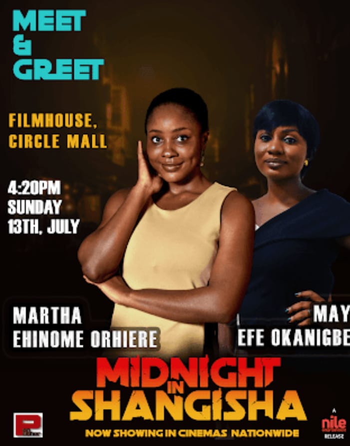 Come snap photos, share laughs, and hear the behind-the-scenes gist straight from your favourite stars.
It’s the perfect chance to connect with the faces that brought Midnight in Shangisha to life!

See you there 😘😘😘

#MidnightInShangisha #misthemovie #mayokanigbe