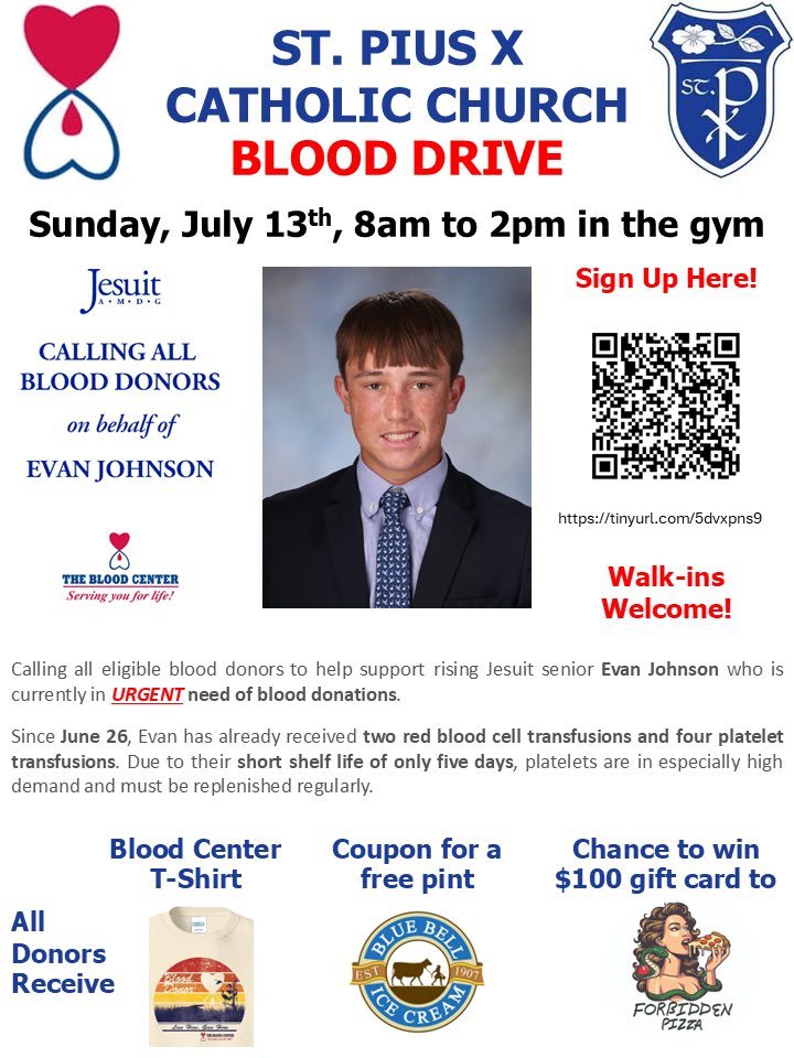 CmGiarrusso's tweet image. There is a rising Jesuit senior in urgent need of donations. Donations can be done at any Blood Center in Louisiana or Mississippi or at the blood drive at St. Pius this Sunday. Sign up here: tbcdonors.org/donor/schedule…