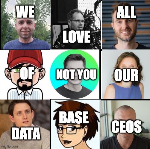 AvgDatabaseCEO's tweet image. Sending love to all my fellow database CEOs.
We have one of the hardest and most under appreciated jobs. I see you.