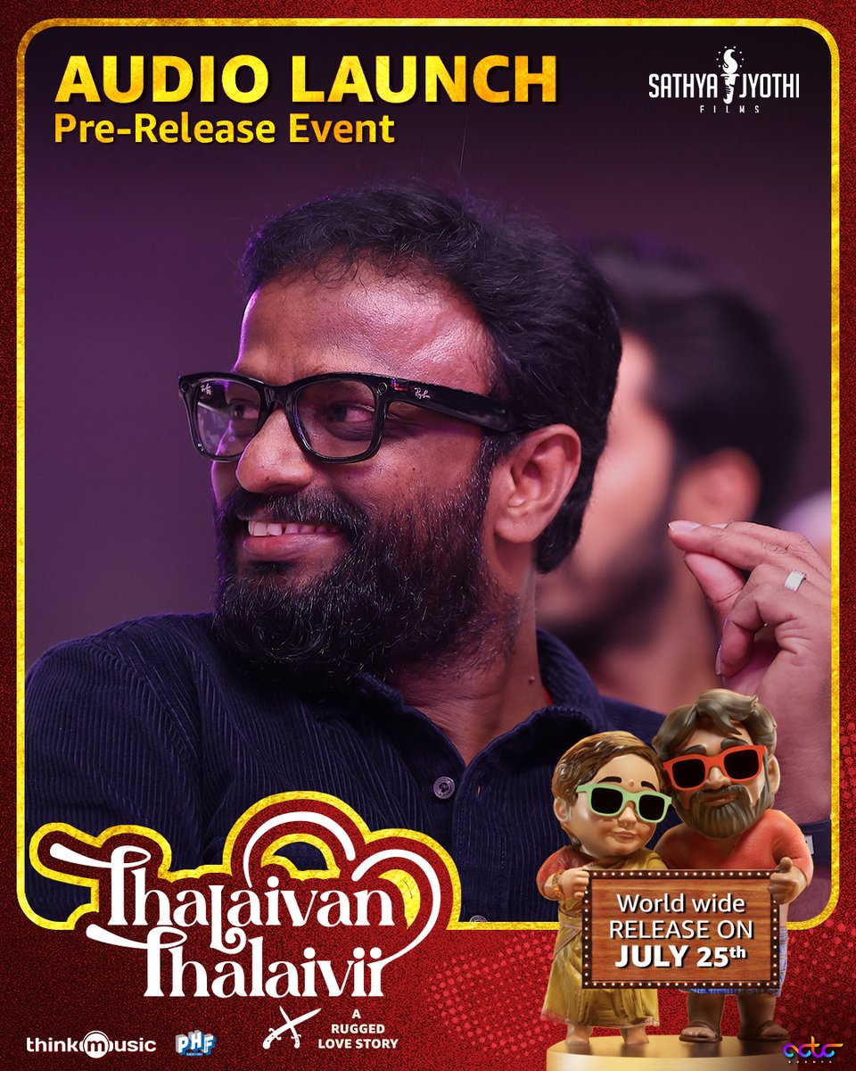 Sathya Jyothi Films (@sathyajyothi) on Twitter photo The man behind the rugged romance! 💥
Director <a href="/pandiraaj_dir/">Pandiraaj</a> at the grand audio launch of #ThalaivanThalaivii ❤️🔥
<a href="/VijaySethuOffl/">VijaySethupathi</a> <a href="/MenenNithya/">Nithya Menen</a> <a href="/iYogiBabu/">Yogi Babu</a> <a href="/Music_Santhosh/">Santhosh Narayanan</a> <a href="/Lyricist_Vivek/">Vivek</a>
<a href="/thinkmusicindia/">Think Music</a> #Vijaysethupathi #NithyaMenen #தலைவன்தலைவி #ThalaivanThalaviiFromJuly25 The man behind the rugged romance! 💥
Director <a href="/pandiraaj_dir/">Pandiraaj</a> at the grand audio launch of #ThalaivanThalaivii ❤️🔥
<a href="/VijaySethuOffl/">VijaySethupathi</a> <a href="/MenenNithya/">Nithya Menen</a> <a href="/iYogiBabu/">Yogi Babu</a> <a href="/Music_Santhosh/">Santhosh Narayanan</a> <a href="/Lyricist_Vivek/">Vivek</a>
<a href="/thinkmusicindia/">Think Music</a> #Vijaysethupathi #NithyaMenen #தலைவன்தலைவி #ThalaivanThalaviiFromJuly25