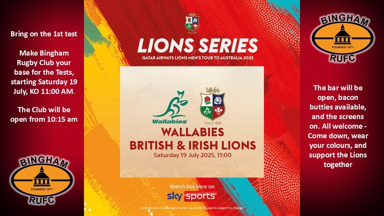 Bring on the 1st Test 

Make Bingham Rugby Club your home for the Lions
binghamrufc.co.uk/news/bring-on-…
