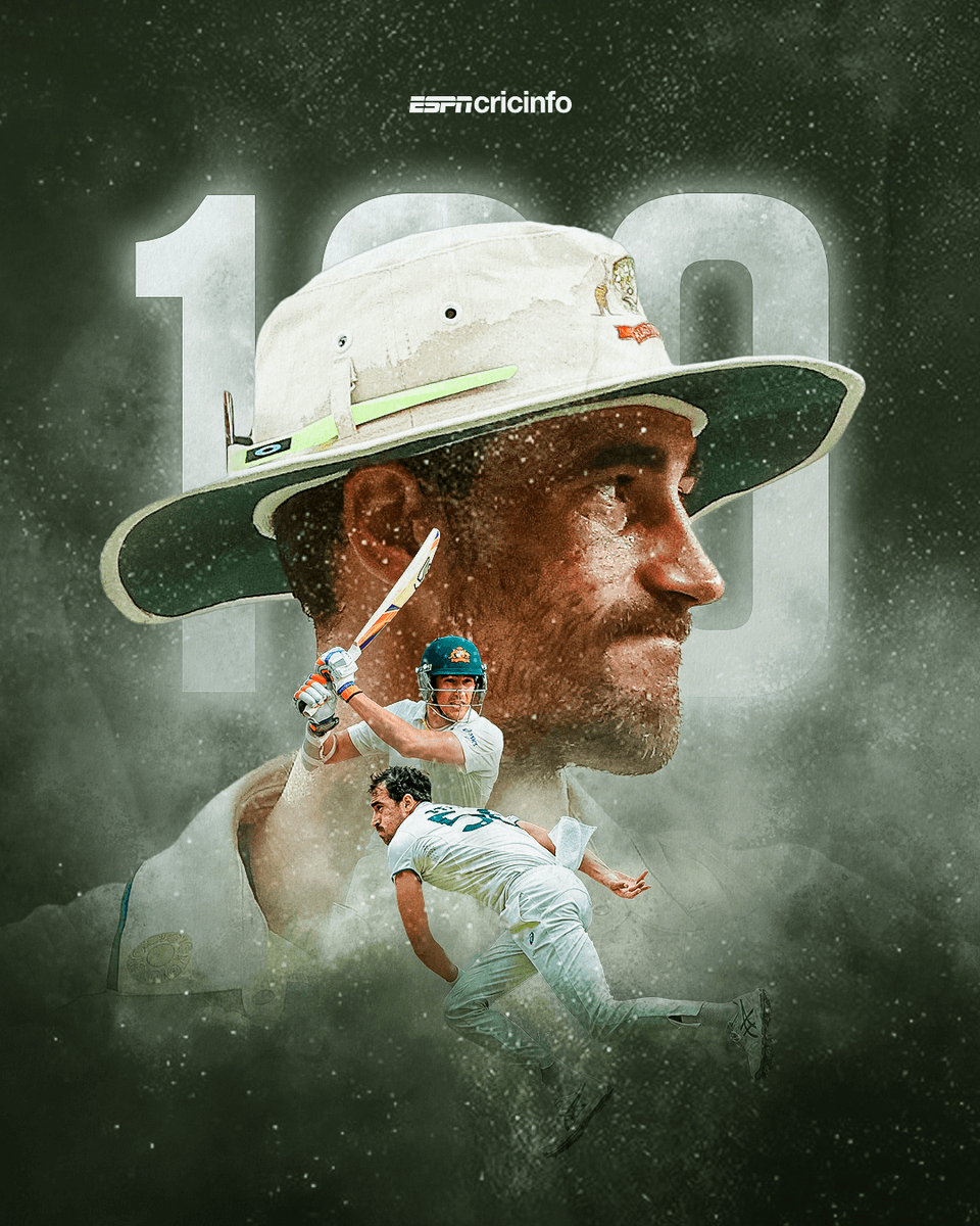 cricinfo's tweet photo. Just the second Australia quick to reach 100 Tests after Glenn McGrath. Congratulations, Mitchell Starc ⭐ https://t.co/ARMOBh2Pex