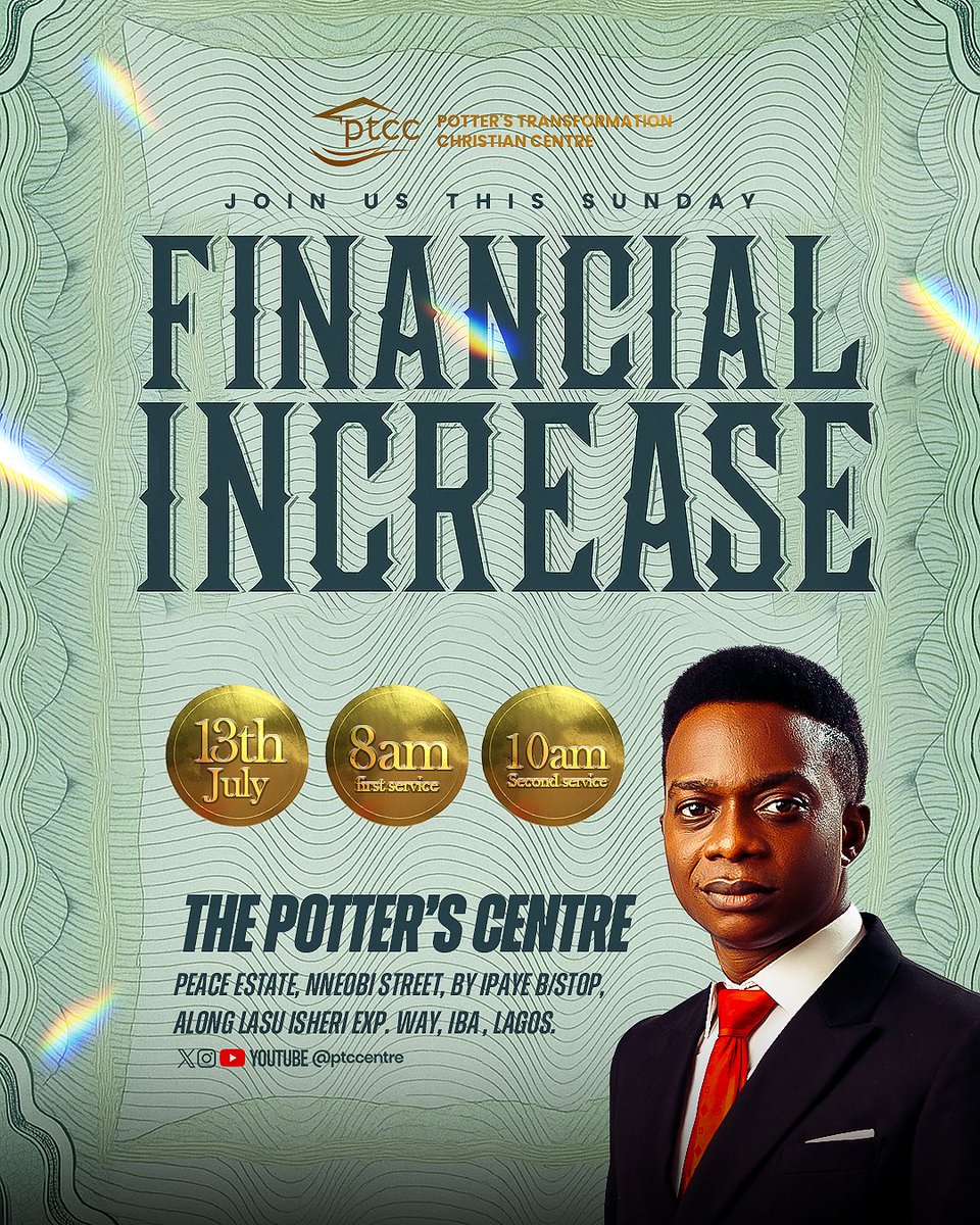 PTCCentre's tweet photo. Do you know that God is happy when you Prosper ❓

Join us as we further press into wisdom to build wealth.

It’s more than money, it’s ideas, mindset and real wealth🏆

🗓 This Sunday 
 🕗 8AM &amp; 10AM
📍 The Potter's Centre, Iba 

See you there! 🤩 https://t.co/Ryima7CNIe