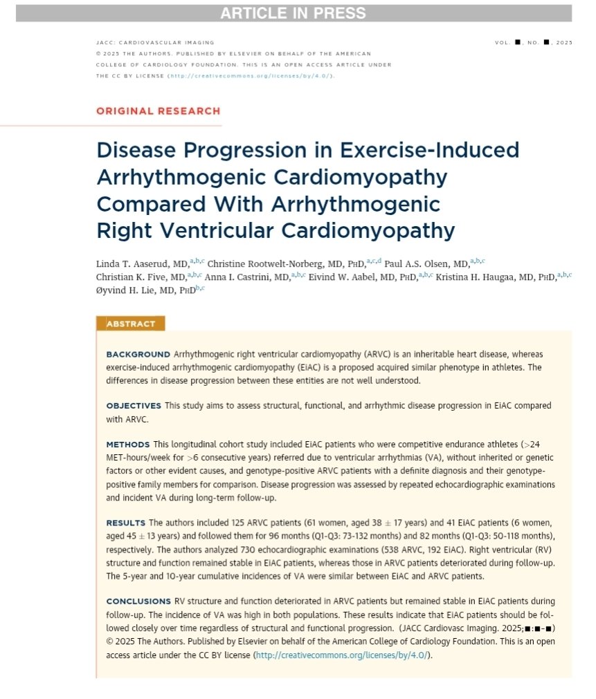 MasriAhmadMD's tweet image. Interesting paper on outcomes of ARVC vs exercise induced phenotype
jacc.org/doi/epdf/10.10…
Structure remains stable in exercise induced phenotype while arrhythmia occurrence was similar
#cardiotwitter