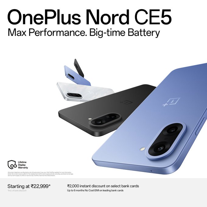 imdigitalvinod's tweet image. Unleash the speed with the new OnePlus Nord CE5! 🚀 Smooth performance, epic camera, and a battery that just keeps going. #OnePlusNordCE5 #SpeedyPerformer #TechUnleashed #NewLaunch #Android15 
oneplus-in.pxf.io/GKYd2B
Order now: