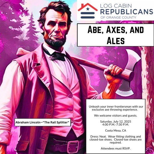Log Cabin OC (@logcabinoc) on Twitter photo ⏰ The LCROC Axe Throwing event is today, Saturday, July 12, 2025. If you would like to attend, please register. Also, please feel free to share the invitation with friends. lcroc.nucleuspages.com/events/abe-and…
CC: <a href="/LogCabin_CV/">Log Cabin - Coachella Valley</a> ⏰ The LCROC Axe Throwing event is today, Saturday, July 12, 2025. If you would like to attend, please register. Also, please feel free to share the invitation with friends. lcroc.nucleuspages.com/events/abe-and…
CC: <a href="/LogCabin_CV/">Log Cabin - Coachella Valley</a>