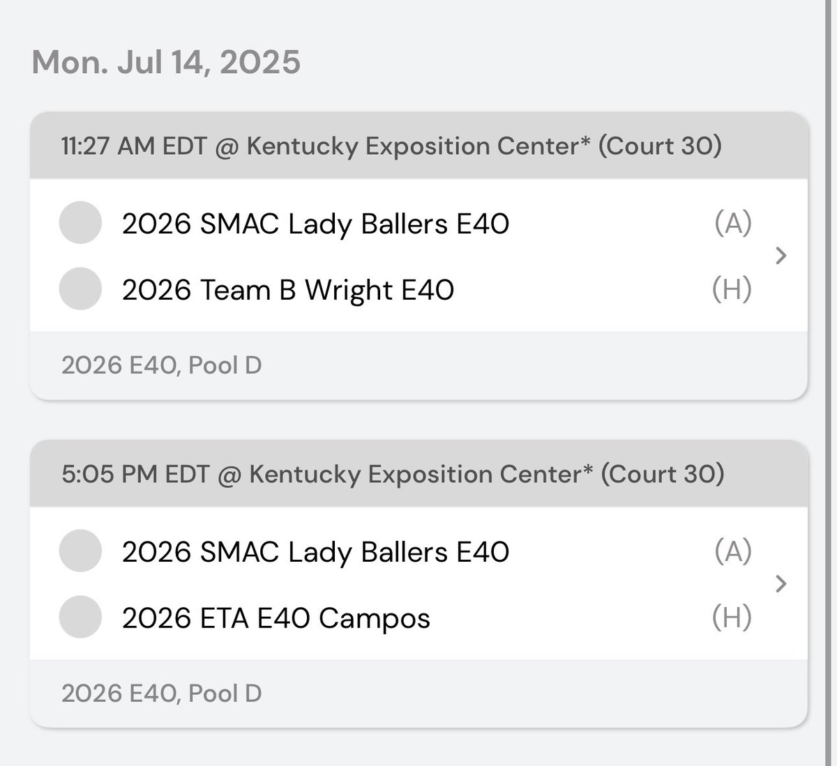 jessessimon's tweet image. My schedule for Run for the Roses Championship @SMACBasketball @Elite40League @TFNsRun4Roses