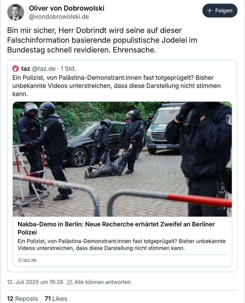 Erfahrungsjurist (@der_adler_1835) on Twitter photo Wird nicht erst in einem gesetzlich geregelten Verfahren geklärt, was Falschinformationen sind?
Können wir sicher sein, dass Olli seine ideologische Hetze schnell revidiert, wenn sich seine Einschätzung als falsch herausstellt?
Ehrensache?
<a href="/polizeiberlin/">Polizei Berlin</a> Wird nicht erst in einem gesetzlich geregelten Verfahren geklärt, was Falschinformationen sind?
Können wir sicher sein, dass Olli seine ideologische Hetze schnell revidiert, wenn sich seine Einschätzung als falsch herausstellt?
Ehrensache?
<a href="/polizeiberlin/">Polizei Berlin</a>