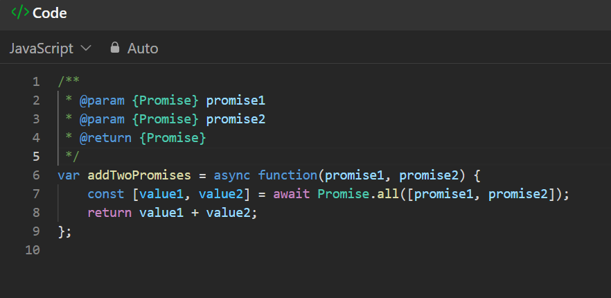 Ayusshs16's tweet image. ✅ Day 12 of #30DaysOfJavaScript
Solved 2723. Add Two Promises on @LeetCode
✨ Learning how to combine multiple async results elegantly with Promise.all() 💡
🕒 Runtime: 56ms | 💾 Memory: 53.54MB
#LeetCode #100DaysOfCode