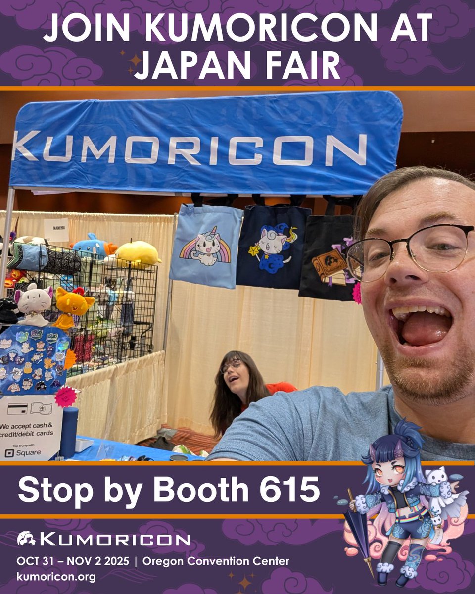 kumoricon's tweet image. Join Kumoricon's Outreach team today and tomorrow at Japan Fair at the Meydenbauer Center in Bellevue, WA. It’s free to attend with multiple events and workshops over the weekend. Stop by Booth 615, down the right lane from the entrance, towards the back and say hit to our team.
