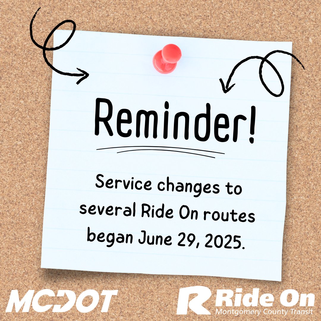 RideOnMCT's tweet image. Ride On implemented changes to several bus routes on June 29. To see a full list of impacted routes, visit montgomerycountymd.gov/DOT-Transit/ch… @mcdotnow