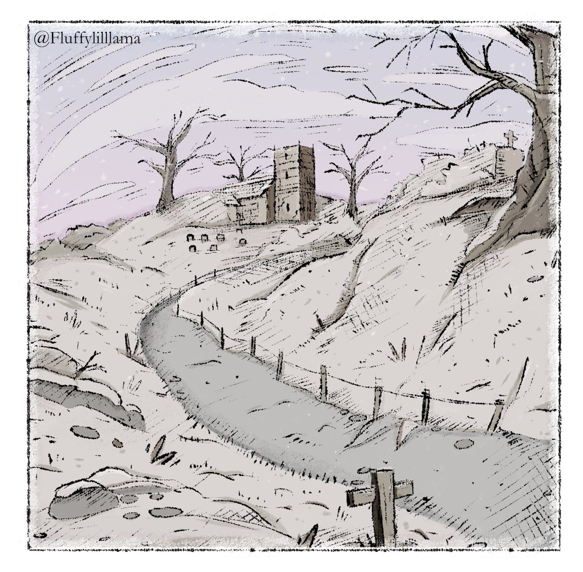 fluffylilllama's tweet image. Winter church sketch