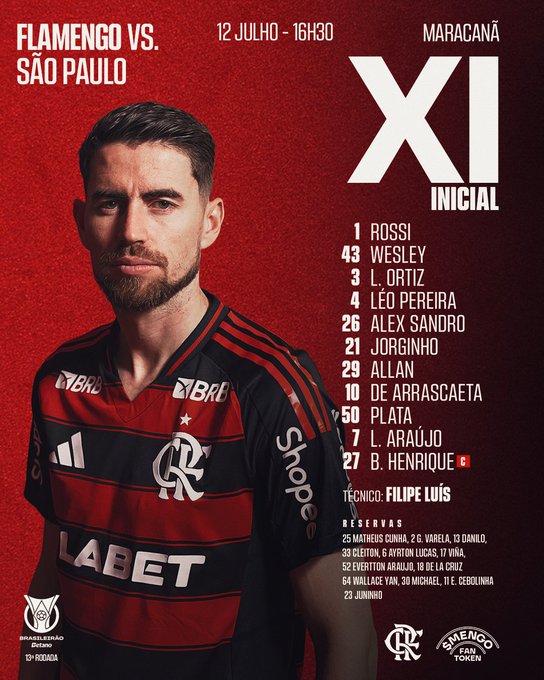 Flamengo está escalado para encarar o São Paulo
