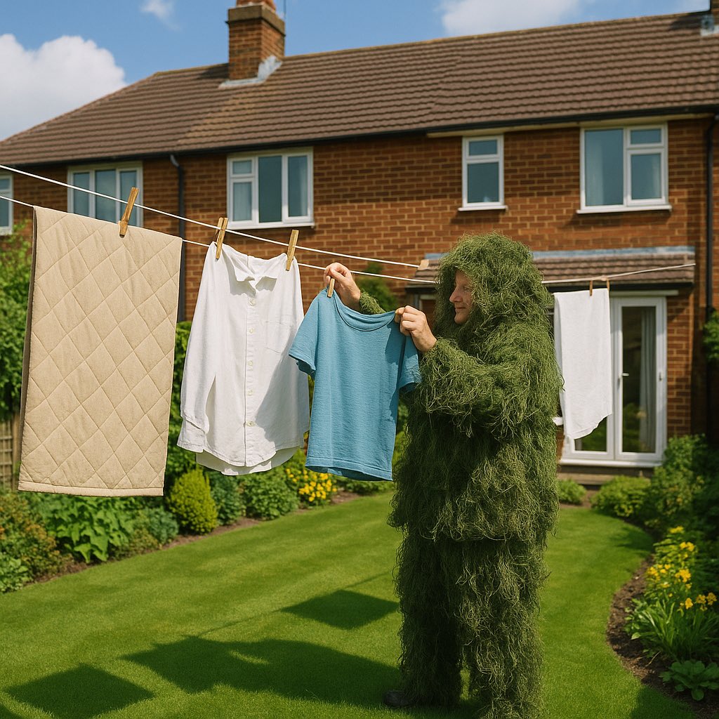 Already caught the first antivaxxer hanging out her washing despite the associated risks to the environment and her own safety. Dorothy from 52 thought wearing a ghille suit would prevent me from catching her committing her washing line atrocity. She’ll see a judge on Monday.🦺