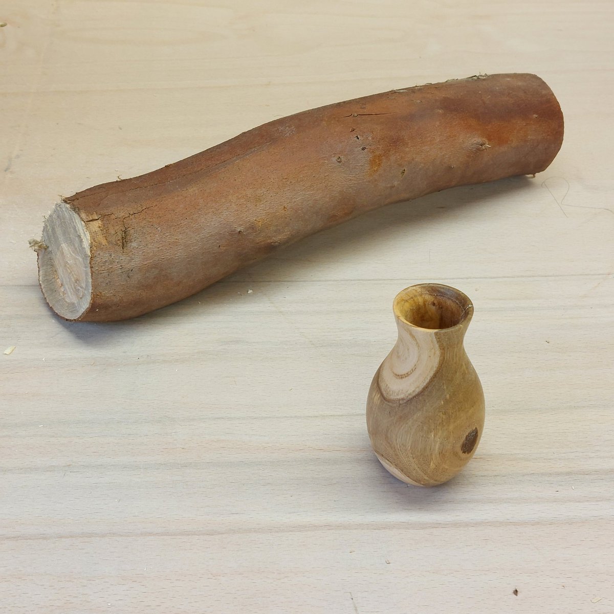 From a branch of eucalyptus tree to a bud vase. I am absolutely loving wood turning.