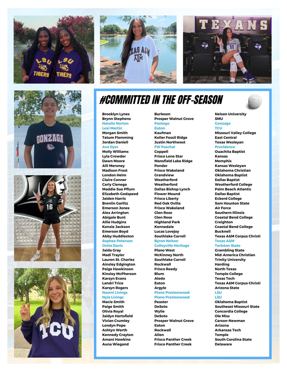 Gosset41's tweet image. Updated Commitment List for our DFW Volleyball Magazine. If you're a 2026 - 2028 that committed in the off-season, reply to this tweet so we can include you! #txhsvb #volleyball #dfw #committed @GMsportsmedia1 @BigDMedia19 @RealNolanRuth @TAVVolleyball