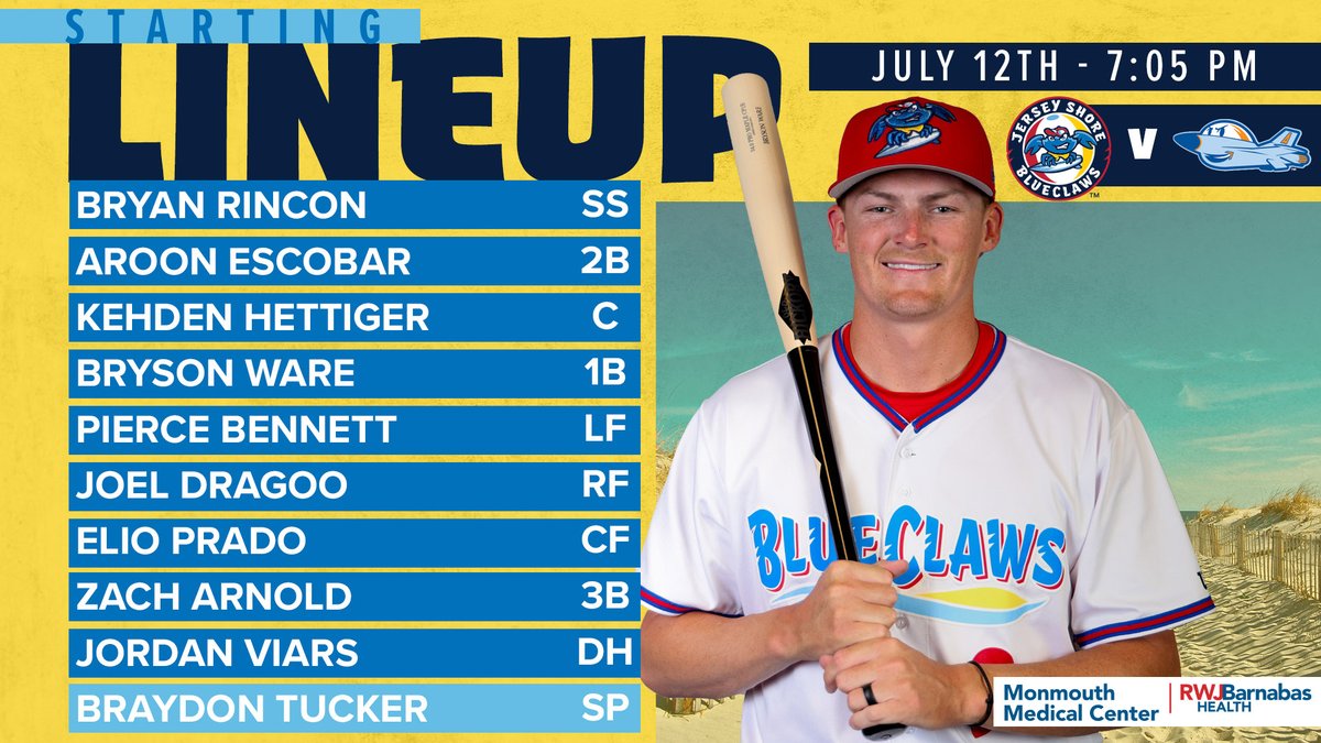 The Saturday night <a href="/RWJBarnabas/">RWJBarnabas</a> BlueClaws lineup, 7:05 in Aberdeen!  ⚾🦀