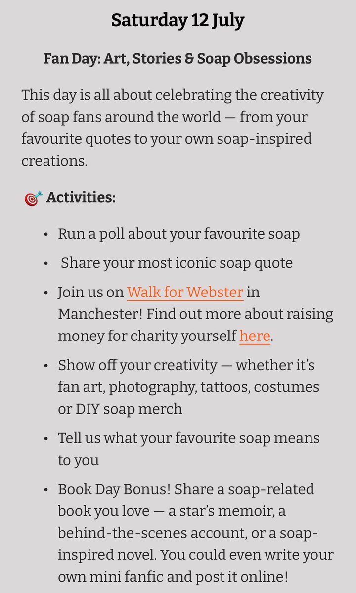 ConversationStr's tweet image. It’s #soapweek FAN DAY! Let’s take this day to celebrate the creativity and passion of soap fans across the world. Whether it’s books, tattoos, homemade merch, iconic quotes, or anything creative, we want to see it! 👇

#corrie #eastenders #emmerdale #neighbours #doctors