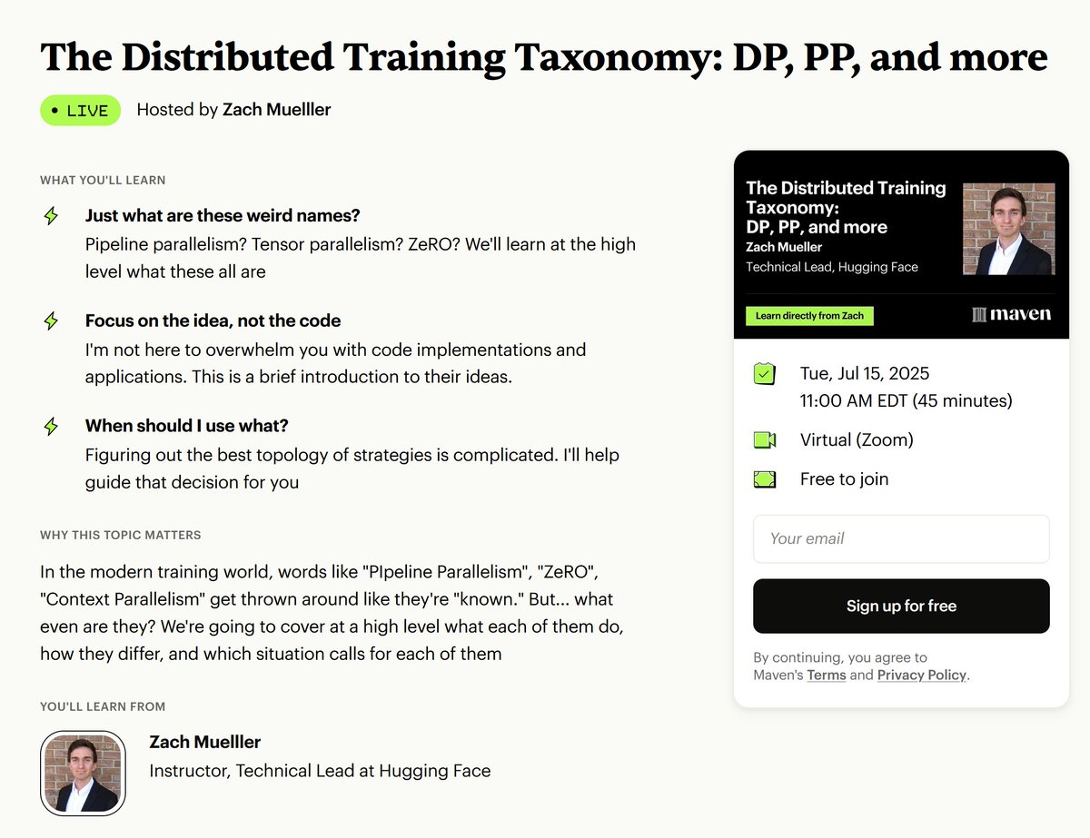 The weekend updates continue. 

On Tuesday I'm going to do a taxonomy on distributed training. DDP, PP, TP, DiLoCo, what on earth do these all mean? How do they work (at the high level), and how do you know which to use?